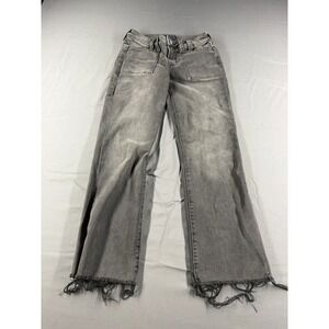 Aeropostale Womens 00 Mid Rise Kick Crop Jeans Gray Black Raw Hem Flare Denim
